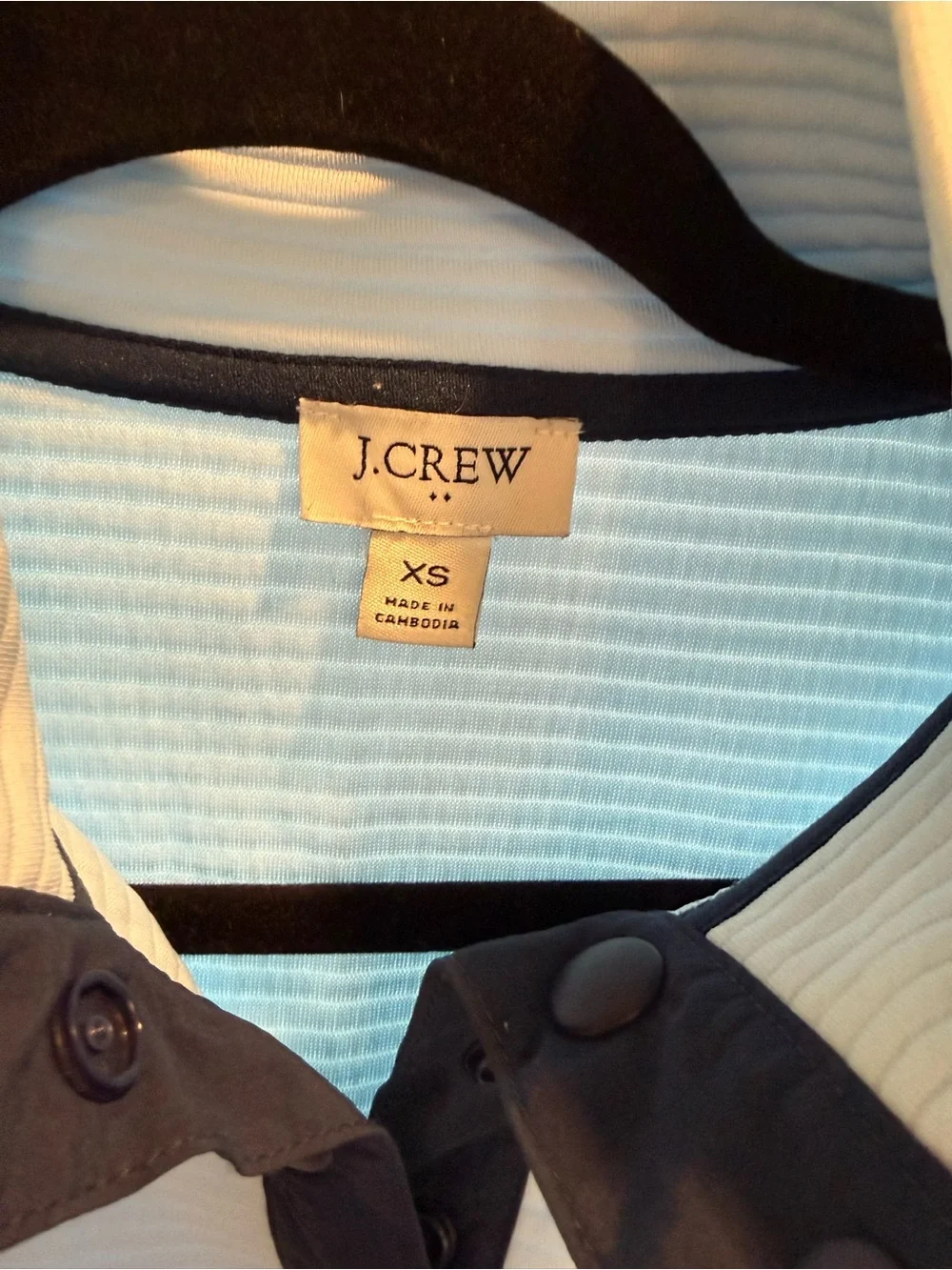 Women’s J. Crew Light Blue Ribbed Zip-Up Sweater with Navy Trim